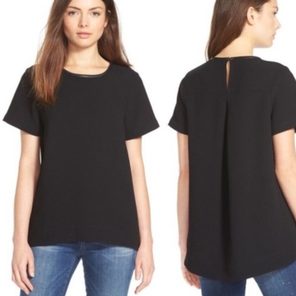 Madewell Hi-Lo Black Top w/ Faux Leather Collar - Picture 1 of 5
